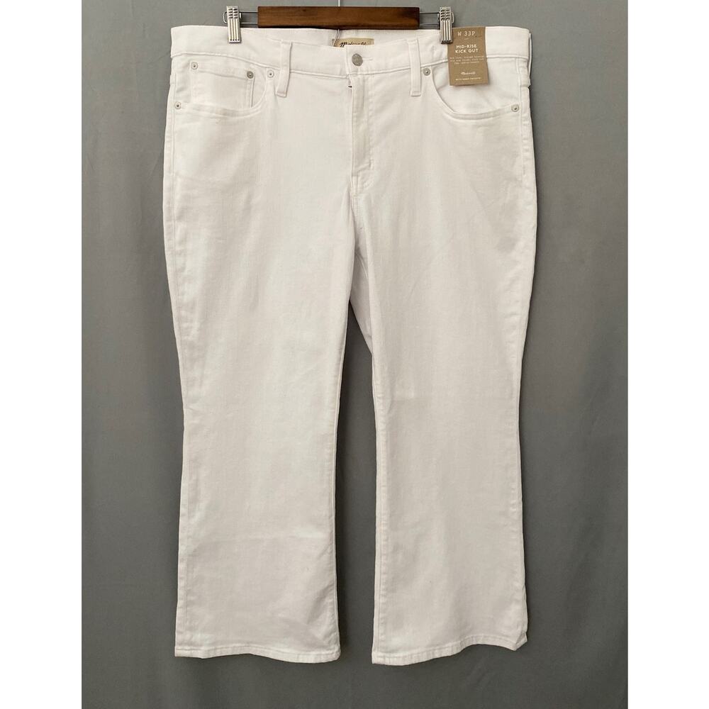 NWT Madewell Mid-Rise Kick Out White Denim Jean Size 33P Stretch Comfort Casual